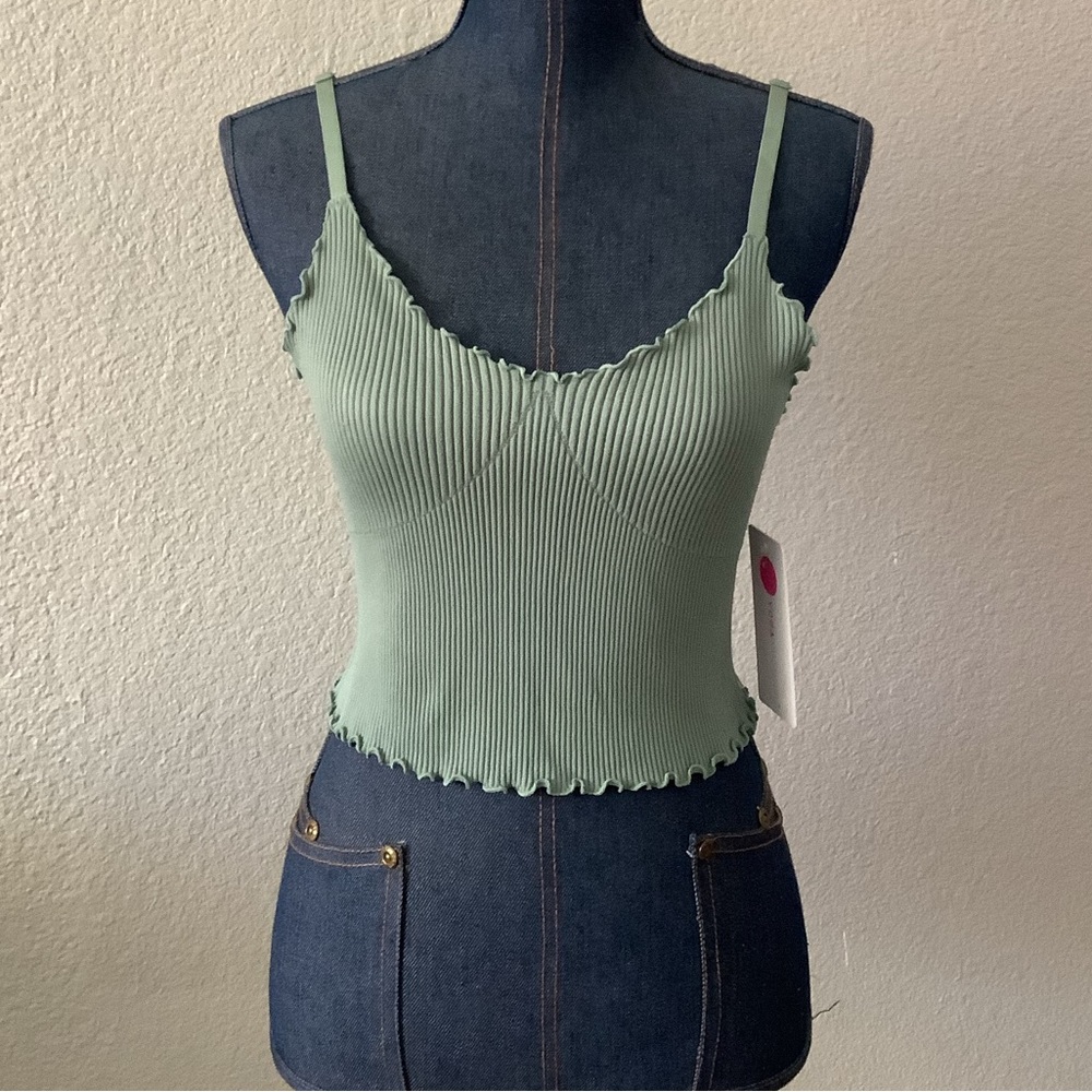 Yogalicious Rib Seamless Kendall Crop Tank Cami Top Green Size X-Large